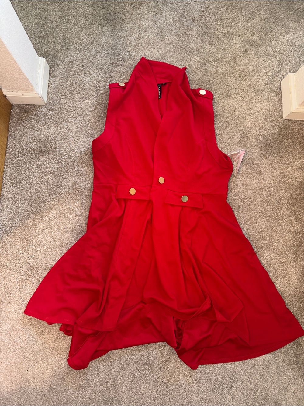 Red Asymmetrical Sleeveless Coat Vest
